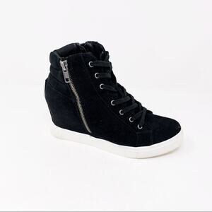 Steve Madden Lavant Size 8.5 High Top Sneaker Boots Side Zip Black Fabric Suede